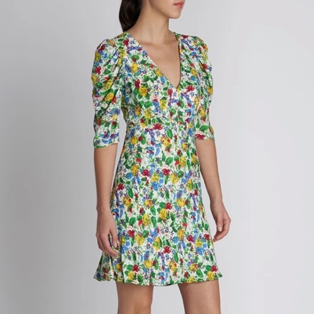 Saloni Colette Mini Dress in Lemon floral print. Size 4. Retail $379 Festival